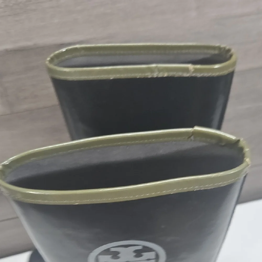 Tory Burch Black/Gray Rain Boots with Logo Sz 9